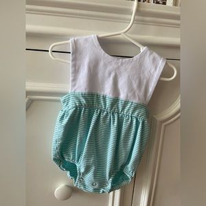 6M green and white stripe baby boy bubble